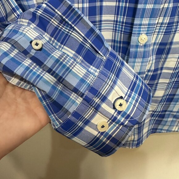 Untuckit Tramonti Shirt Men's Large Blue White Plaid Button Down Pocket - Picture 5 of 9